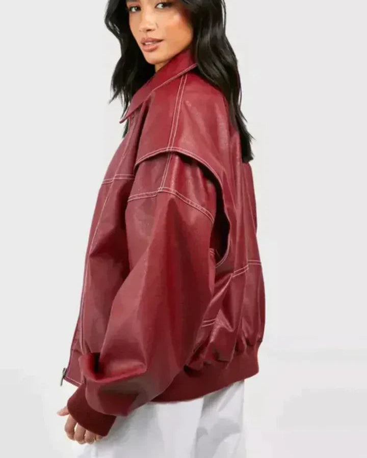 Valentina - Oversized Leren Jas met Stijlvolle Afwerking en Comfortabele Pasvorm