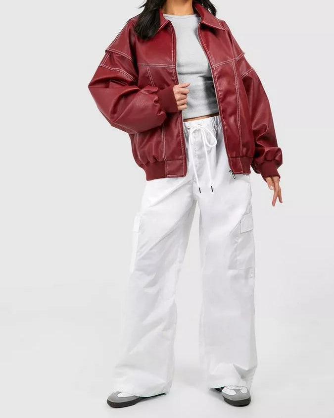 Valentina - Oversized Leren Jas met Stijlvolle Afwerking en Comfortabele Pasvorm