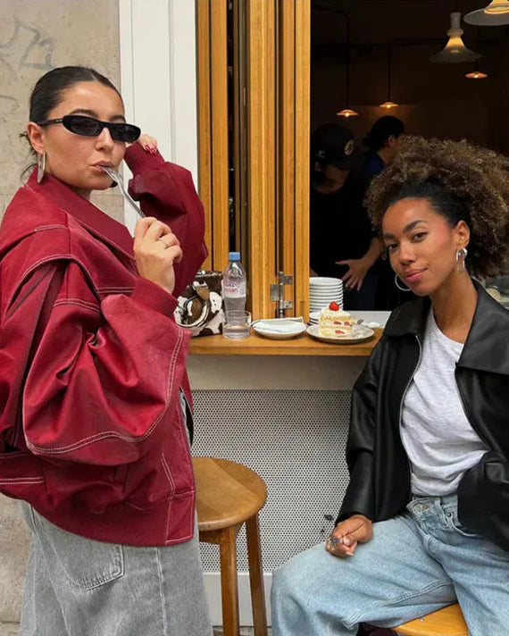 Valentina - Oversized Leren Jas met Stijlvolle Afwerking en Comfortabele Pasvorm
