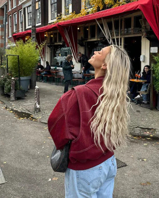 Valentina - Oversized Leren Jas met Stijlvolle Afwerking en Comfortabele Pasvorm