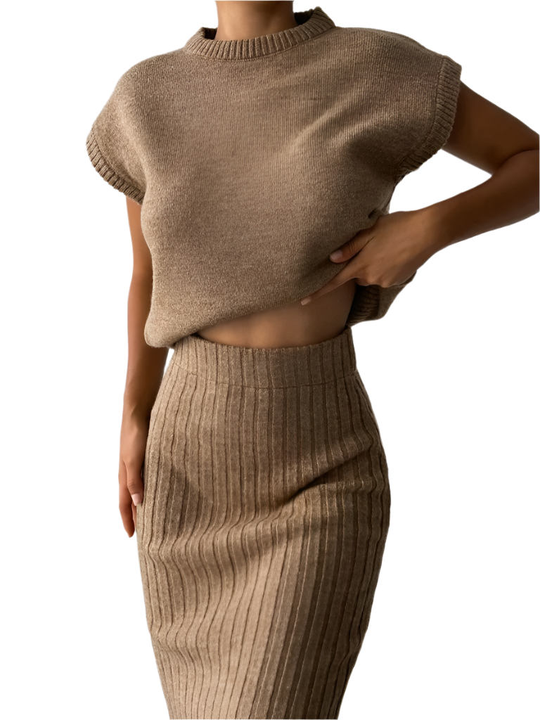Elvaris – Gebreide Set voor Dames | Cardigan & Rok in Elegante Stijl