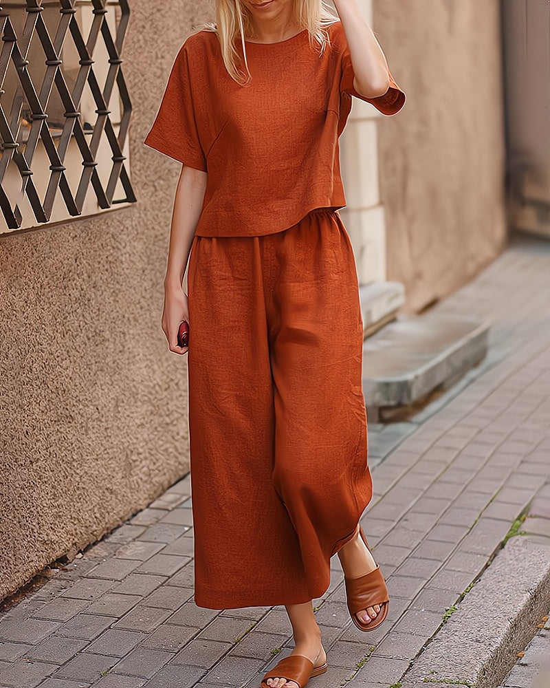 Dames tweedelige loungeset met korte mouwen en lange broek – comfortabel en stijlvol