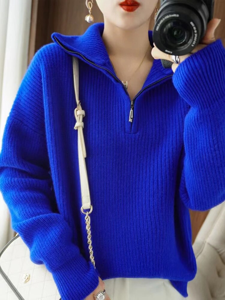 Amaris Half-Zip Knit – Tijdloze Klasse met een Vleugje Nonchalance
